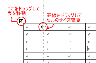 行列の幅や表の位置を変更する